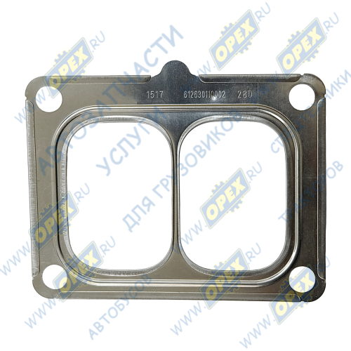 612630110002 Прокладка (м/асбест) прямоуг. 125х95 2 внутр. отв. 63х44 4 отв. ф11 с выступом перфорированная турбокомпрессора WP12 Weichai Weichai Power